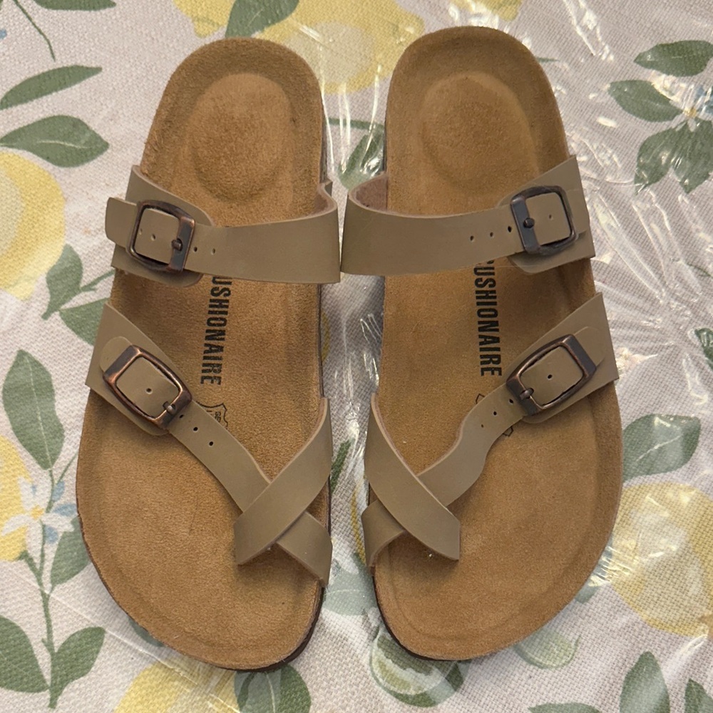 Fashionaire Taupe Double-Buckle Cross Strap Sandals for Women